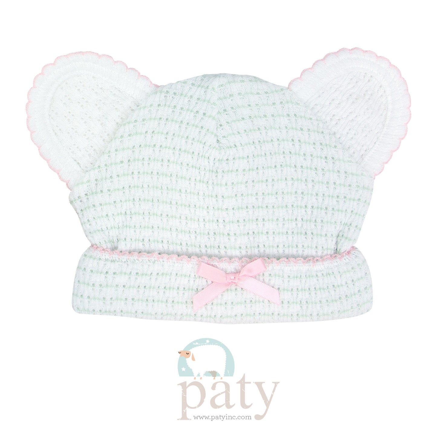 Classic Paty Knit Mint w/ Pink Trim Pinstripe Bear Caps