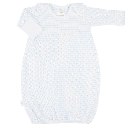 Paty Knit Overlap Shoulder Pinstripe Gown with Bow