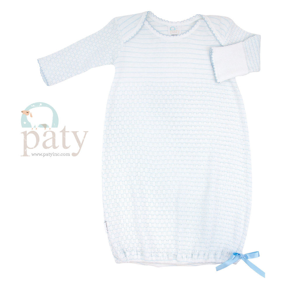 Paty Inc Overlap Shoulder Gown White/Blue
