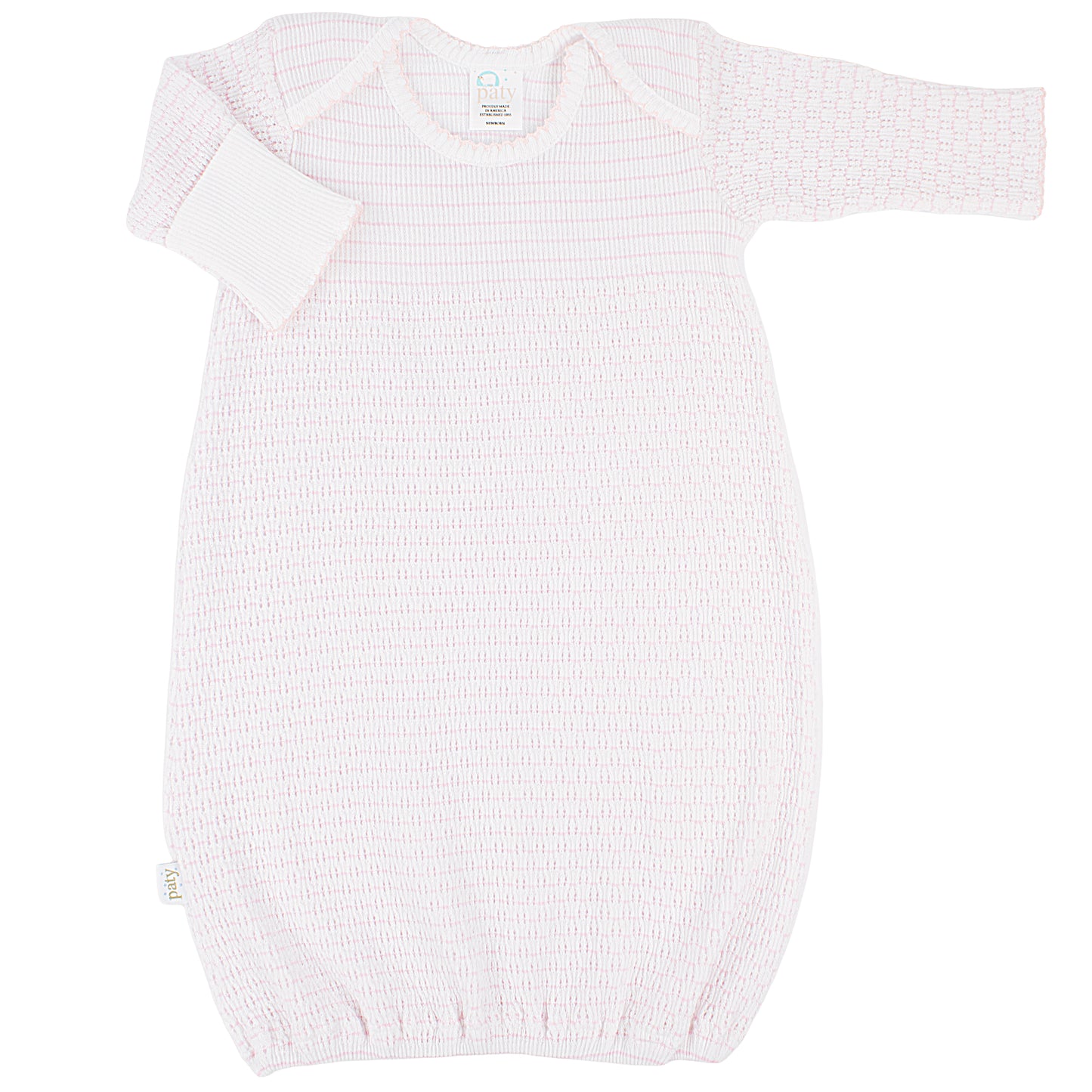 Pinstripe Overlap Shoulder Gown with No Bow