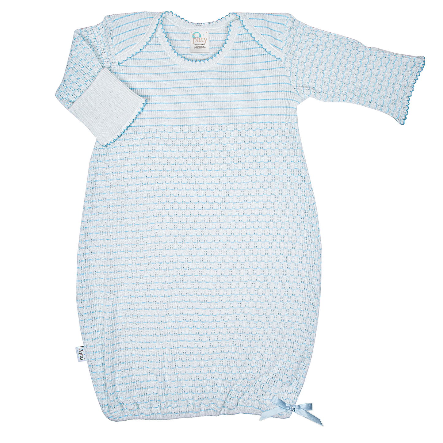 Paty Knit Overlap Shoulder Gown, (Pinstripe with Bow) #315