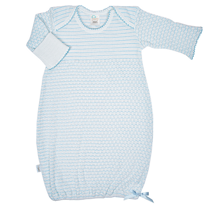 Paty Knit Overlap Shoulder Gown, (Pinstripe with Bow) #315