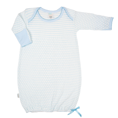 Pinstripe Overlap Shoulder Gown with Pima Trim