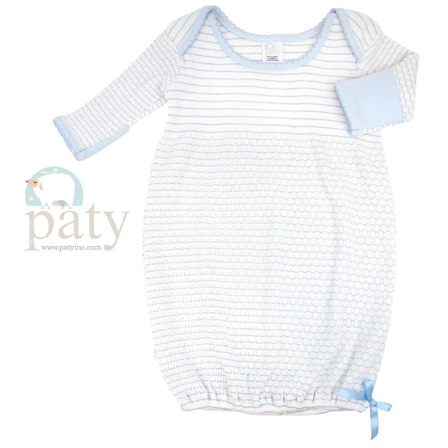 Grey w/ Blue Trim Pinstripe Paty Knit Lap Shoulder Gown