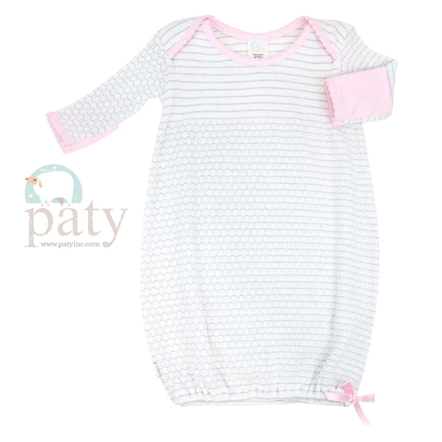 Grey w/ Pink Pinstripe Paty Knit Lap Shoulder Gown