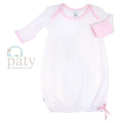 Pink Pinstripe Paty Knit Lap Shoulder Gown