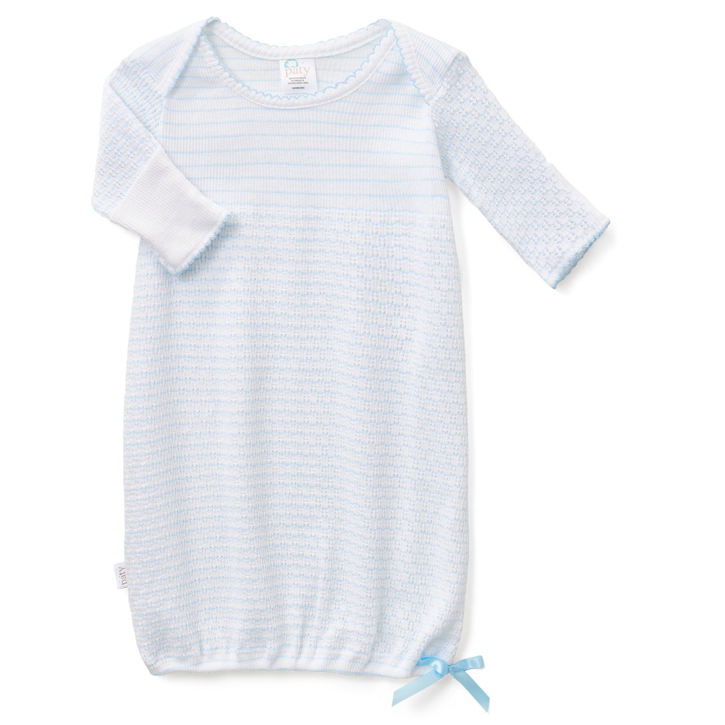 Paty Knit Overlap Shoulder Pinstripe Gown with Bow
