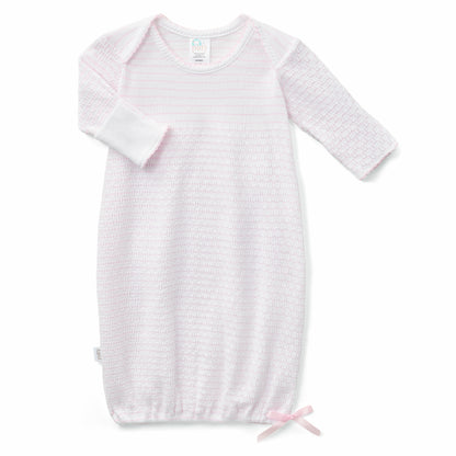 Paty Knit Overlap Shoulder Pinstripe Gown with Bow