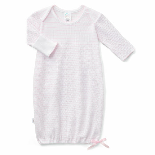 Paty Knit Overlap Shoulder Pinstripe Gown with Bow