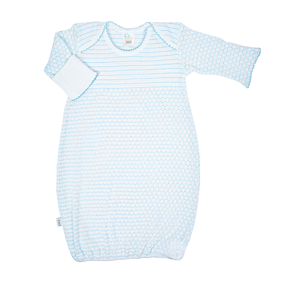 Paty Knit Overlap Shoulder Gown, (Pinstripe, No Bow) #315X