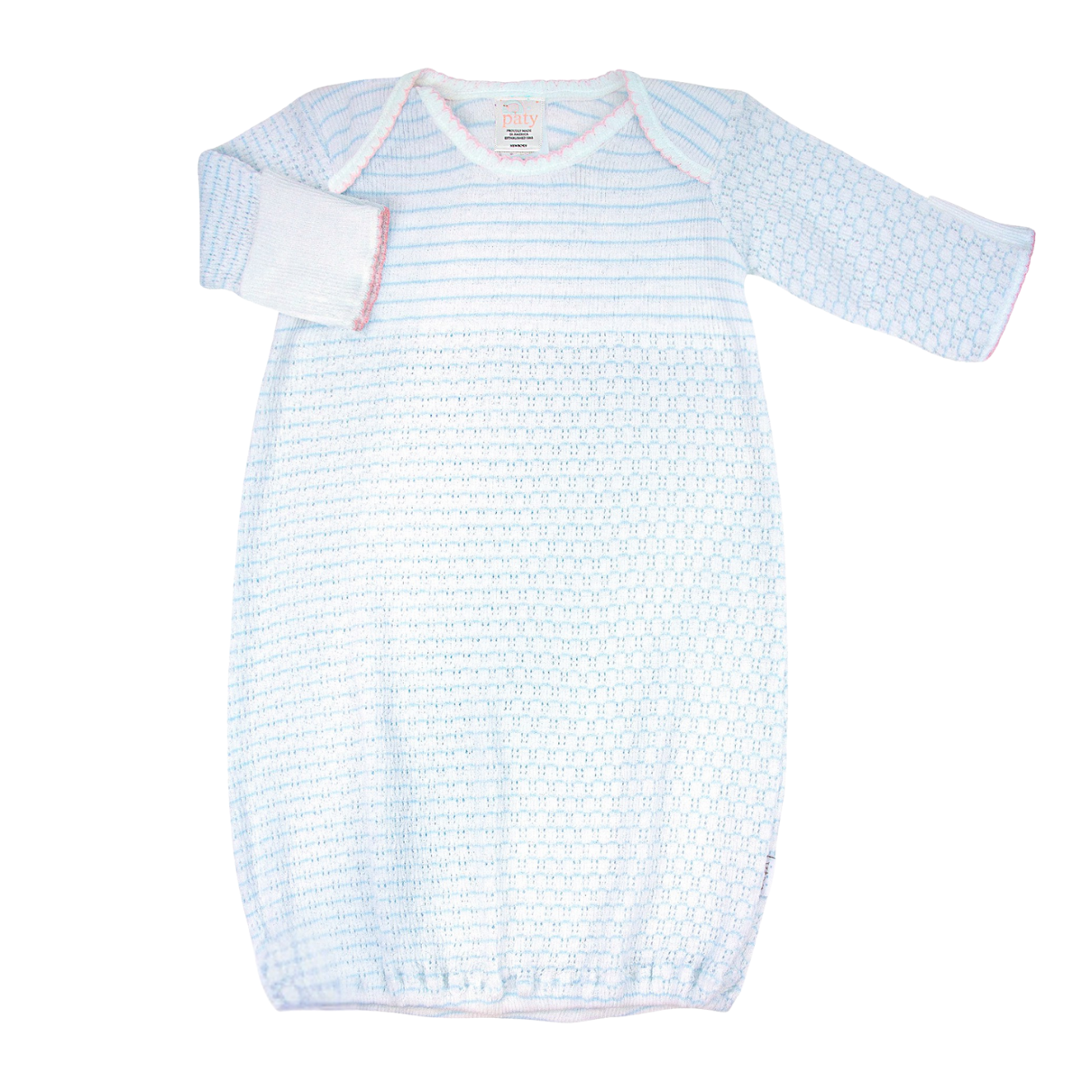 Paty Knit Overlap Shoulder Gown, (Pinstripe, No Bow) #315X