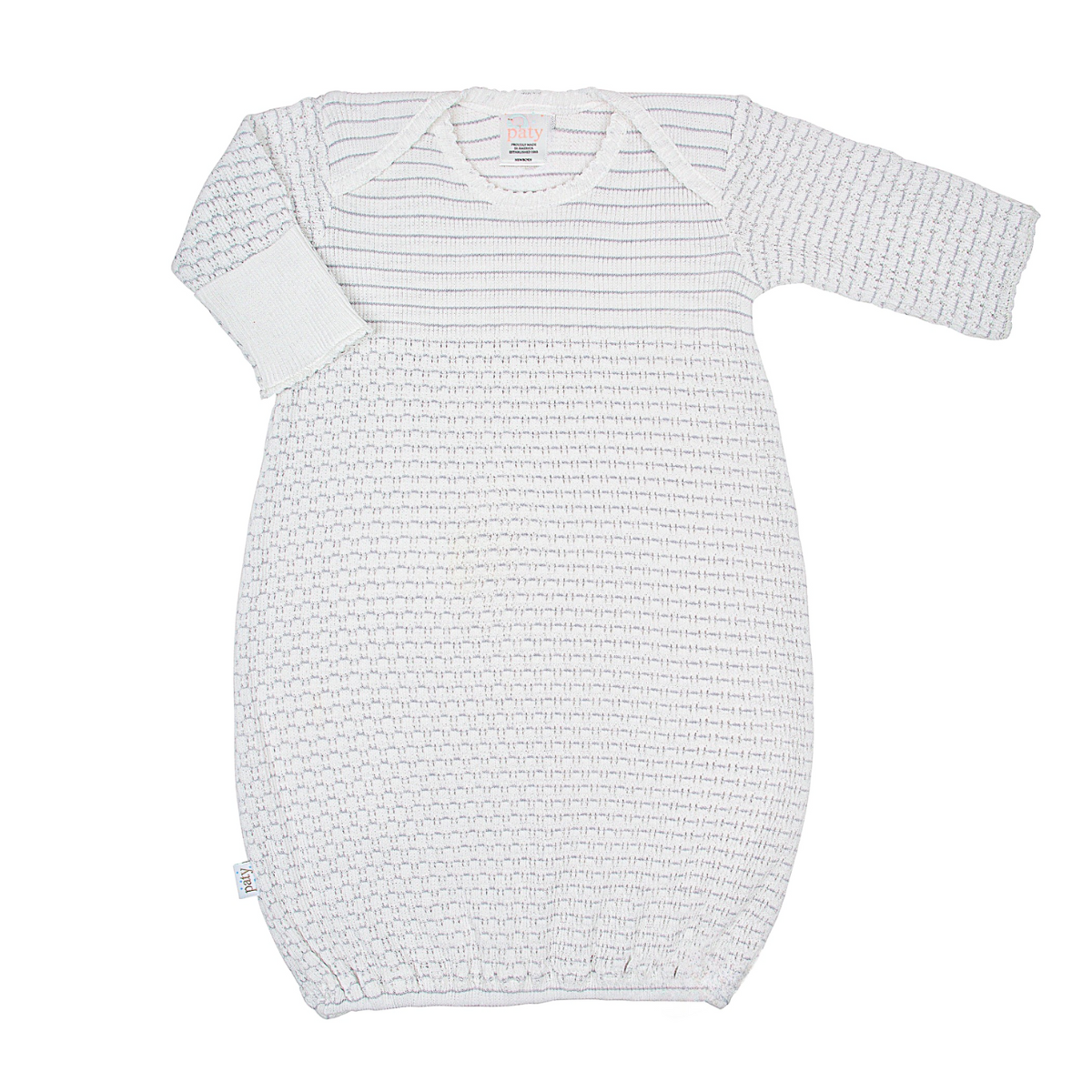 Paty Knit Overlap Shoulder Gown, (Pinstripe, No Bow) #315X