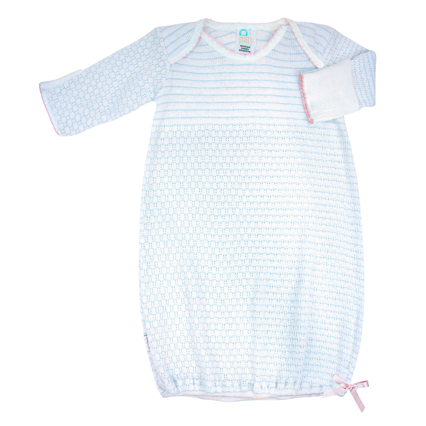 Paty Knit Overlap Shoulder Gown, (Pinstripe with Bow) #315