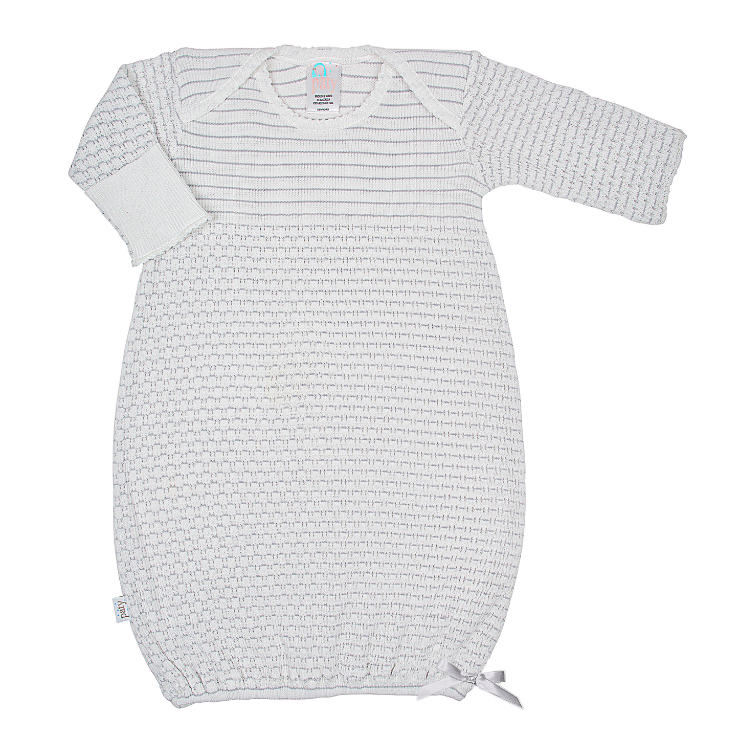 Paty Knit Overlap Shoulder Gown, (Pinstripe with Bow) #315
