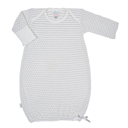 Paty Knit Overlap Shoulder Gown, (Pinstripe with Bow) #315