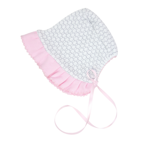 Pinstripe Paty Knit Bonnet, Pima Ruffle