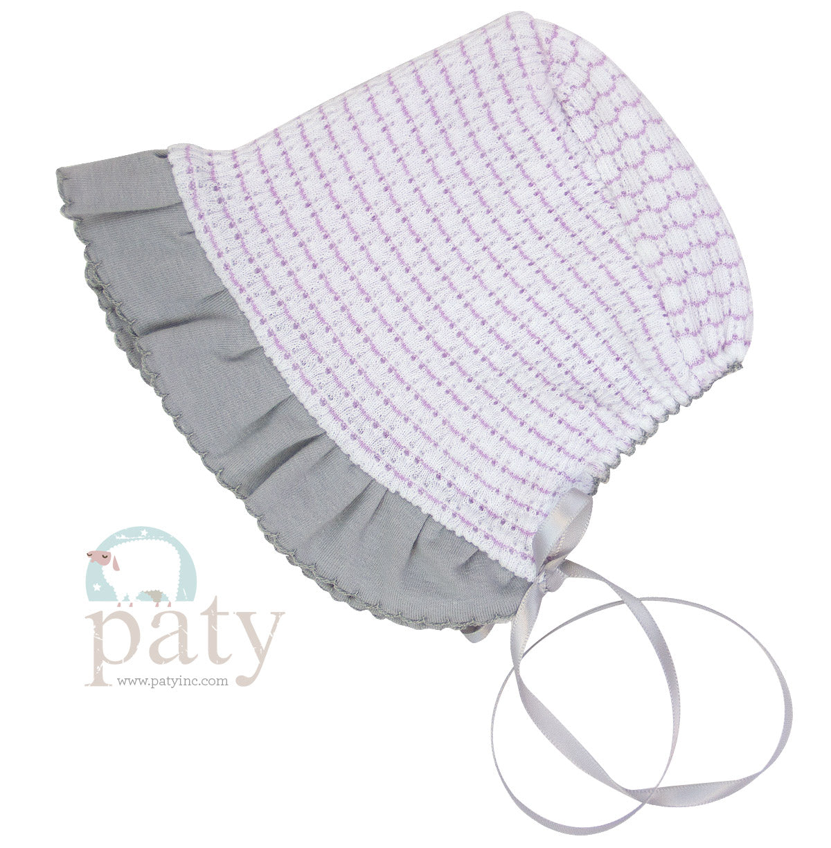 Pinstripe Paty Knit Bonnet, Pima Ruffle