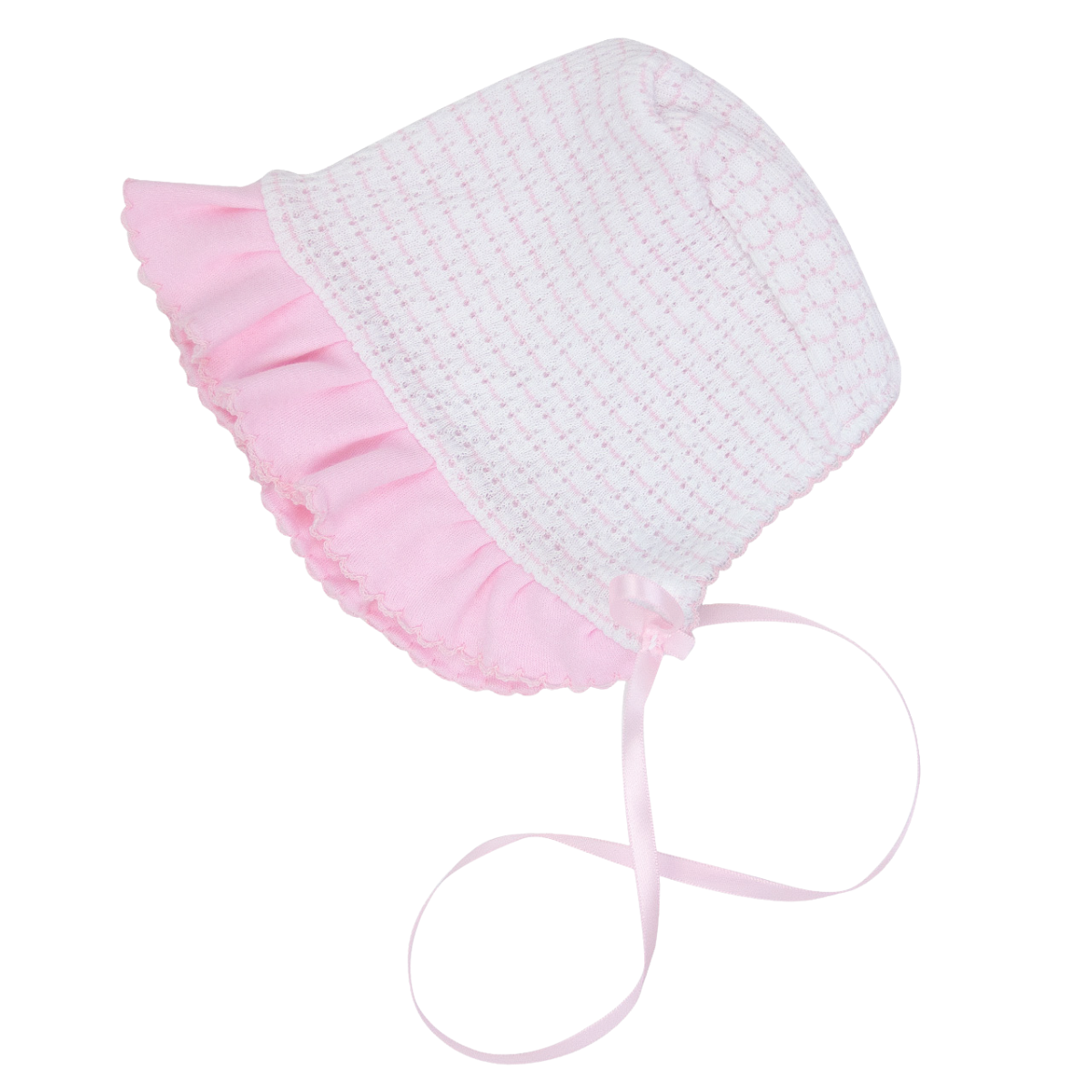 Pinstripe Paty Knit Bonnet, Pima Ruffle