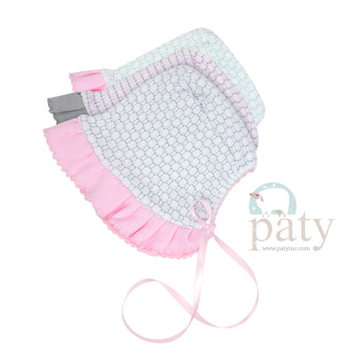 Pinstripe Paty Knit Bonnet, Pima Ruffle