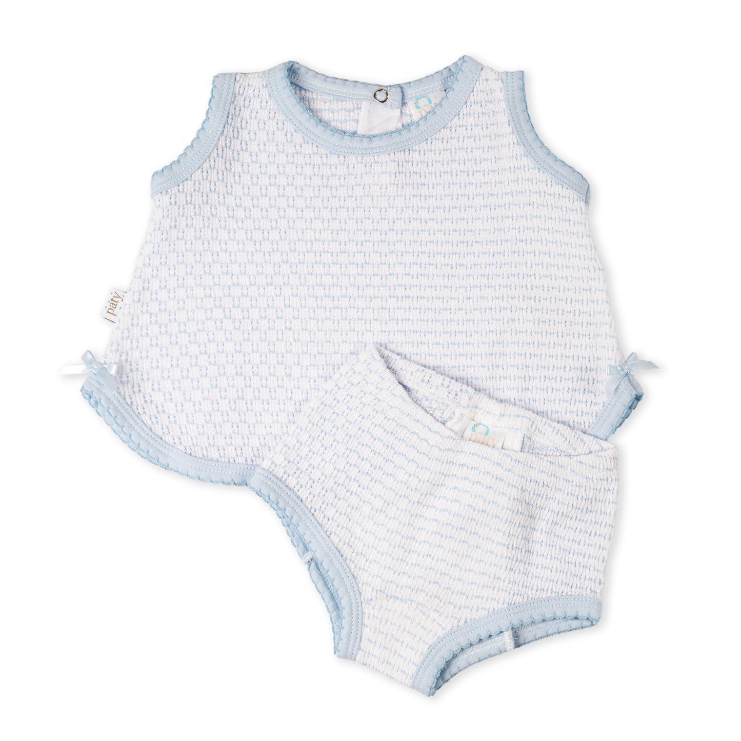 Paty Knit Pinstripe Sleeveless Diaper Set with Pima Trim