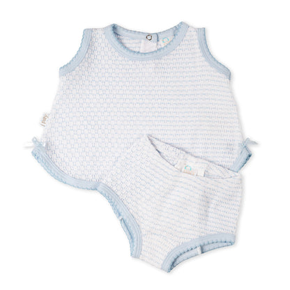 Paty Knit Pinstripe Sleeveless Diaper Set with Pima Trim