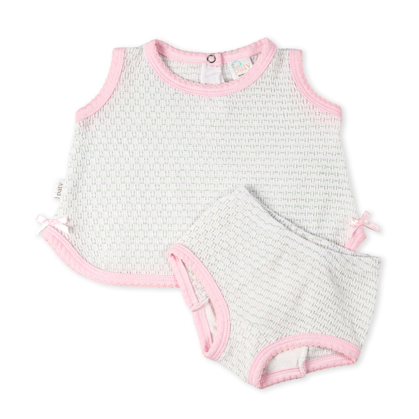 Paty Knit Pinstripe Sleeveless Diaper Set with Pima Trim