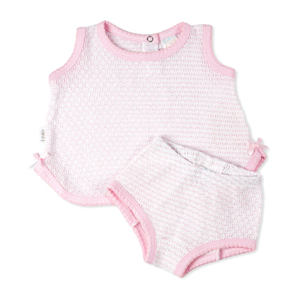 Paty Knit Pinstripe Sleeveless Diaper Set with Pima Trim