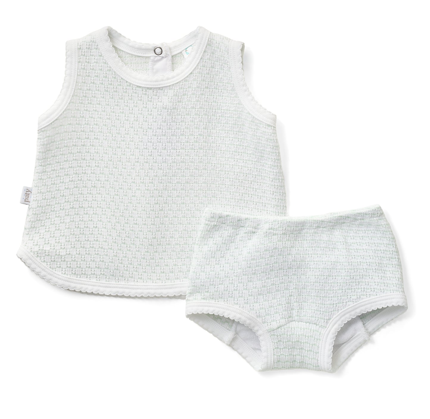 Paty Knit Pinstripe Sleeveless Diaper Set with Pima Trim
