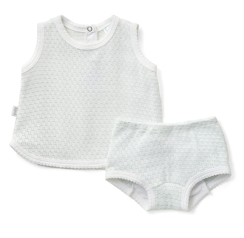 Paty Knit Pinstripe Sleeveless Diaper Set with Pima Trim