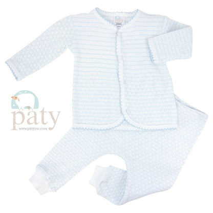 Blue Pinstripe 2 PC Set, Top w/ Snaps & Long Pants