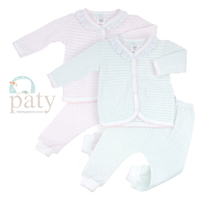 Pinstripe 2 PC Set, LS Top w/ Eyelet Trim and Long Pants #361LSE