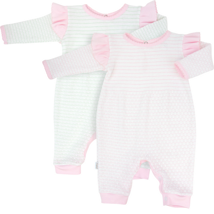 Paty Knit Long Sleeve Pinstripe Romper with Ruffle Shoulder Trim