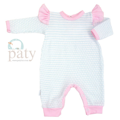 Paty Knit, Angel Sleeve Romper with Pima Trim #366LSASJ