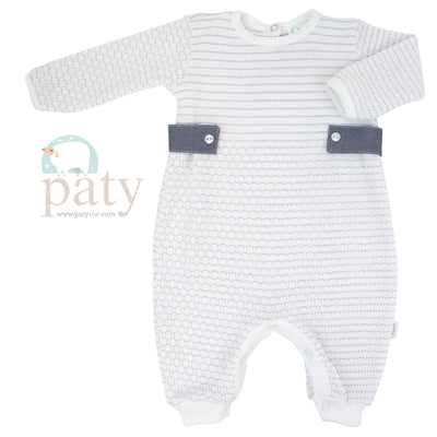 Paty Knit Romper w/ Chambray Tabs #366LSCH