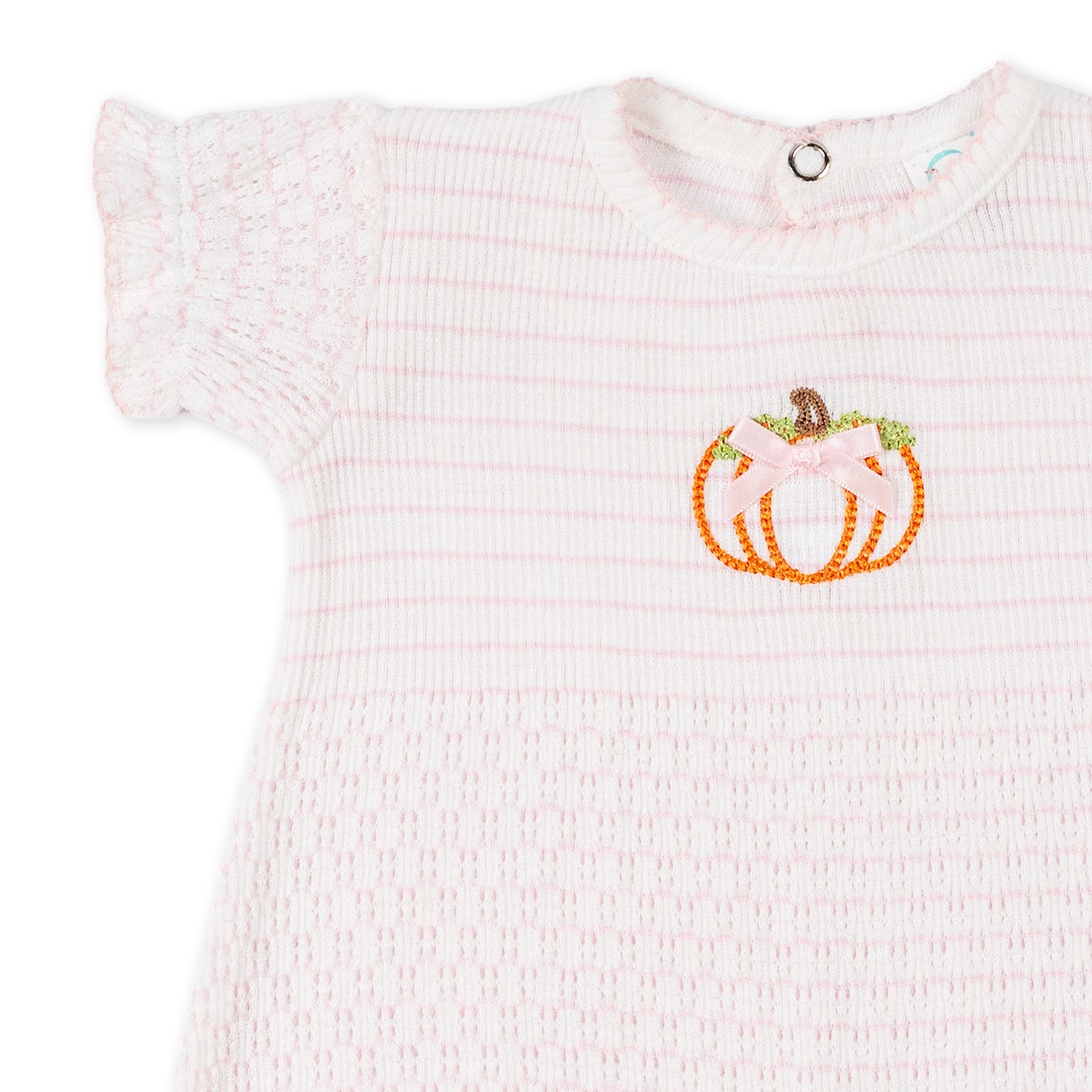 Paty Knit Pinstripe Ruffle Hem Bubble with Pumpkin Embroidery