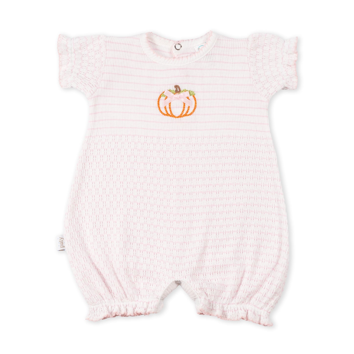Paty Knit Pinstripe Ruffle Hem Bubble with Pumpkin Embroidery