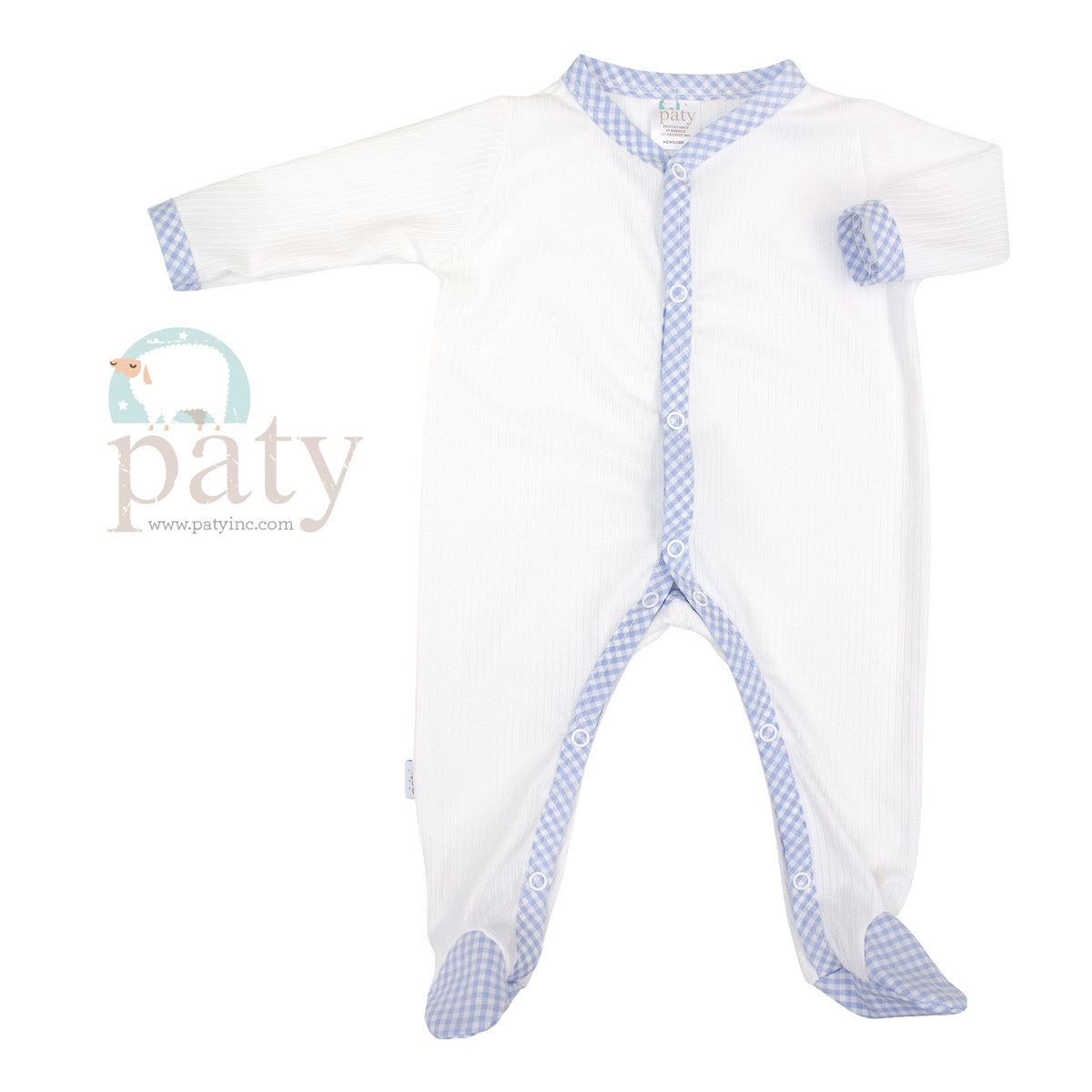 Ivory Bamboo Footie with Blue Gingham Trim