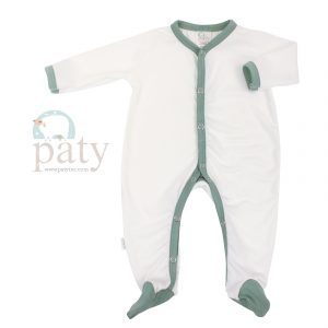 Ivory Bamboo Footie with Sage Trim