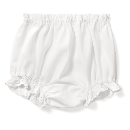 White Cotton Batiste Baby Diaper Cover with Eyelet Ruffle