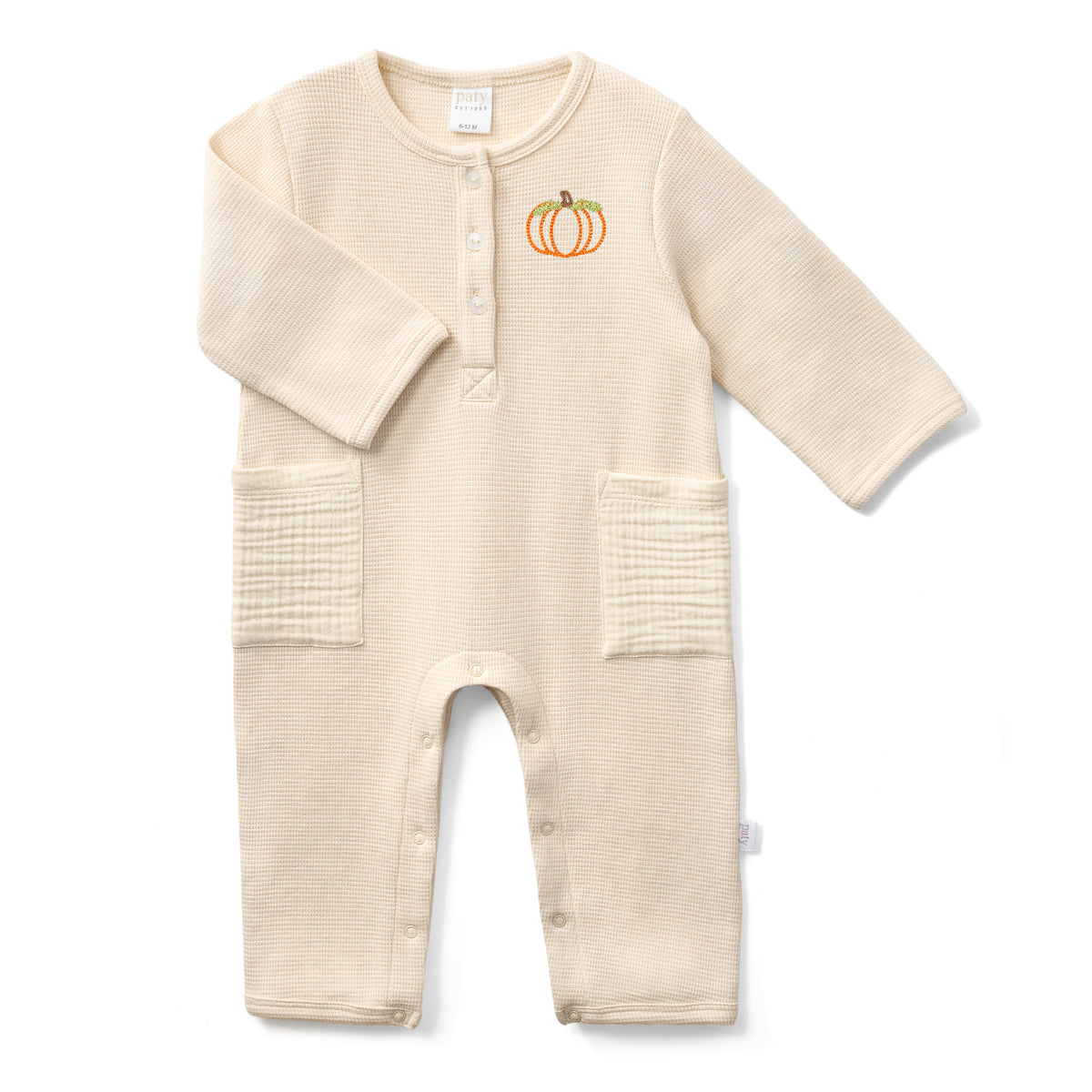 Paty Organic Cotton Waffle Knit Pumpkin Embroidery Romper