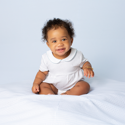 Paty Organic Cotton Onesie with Peter Pan Collar and Pleated Front