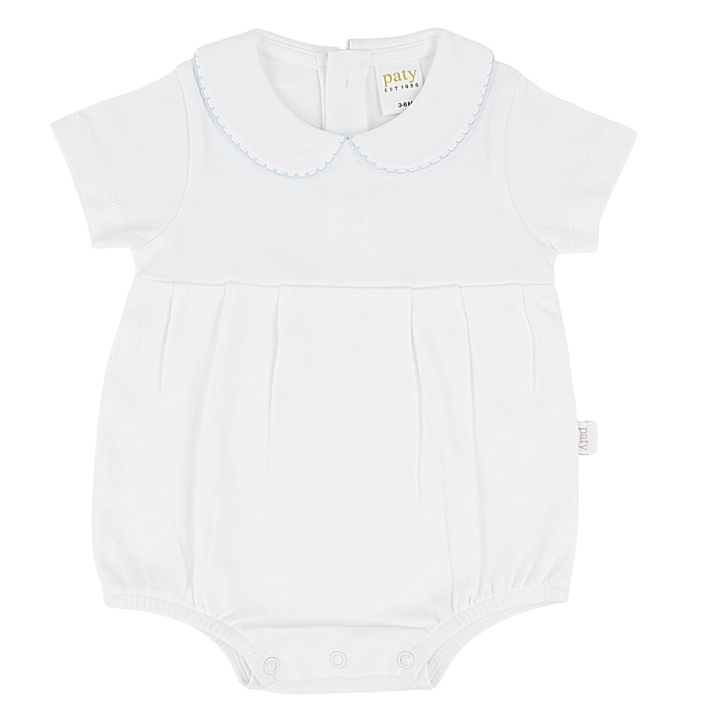 Paty Organic Cotton Baby Boy Onesie with Peter Pan Collar and Pleated Front