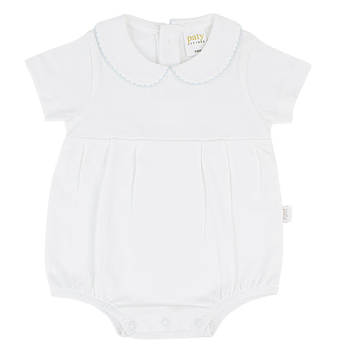 Paty Organic Cotton Baby Boy Onesie with Peter Pan Collar and Pleated Front