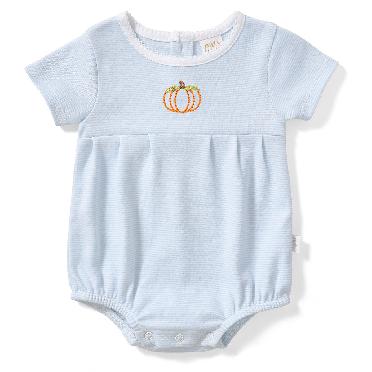 Paty Organic Cotton Pumpkin Embroidery Baby Bubble with Picot Trim and Pleated Front