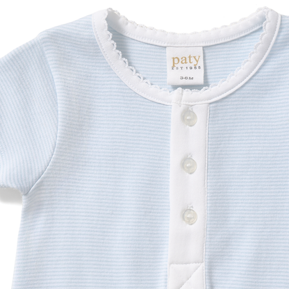 Paty Organic Cotton Striped Romper with Button Placket