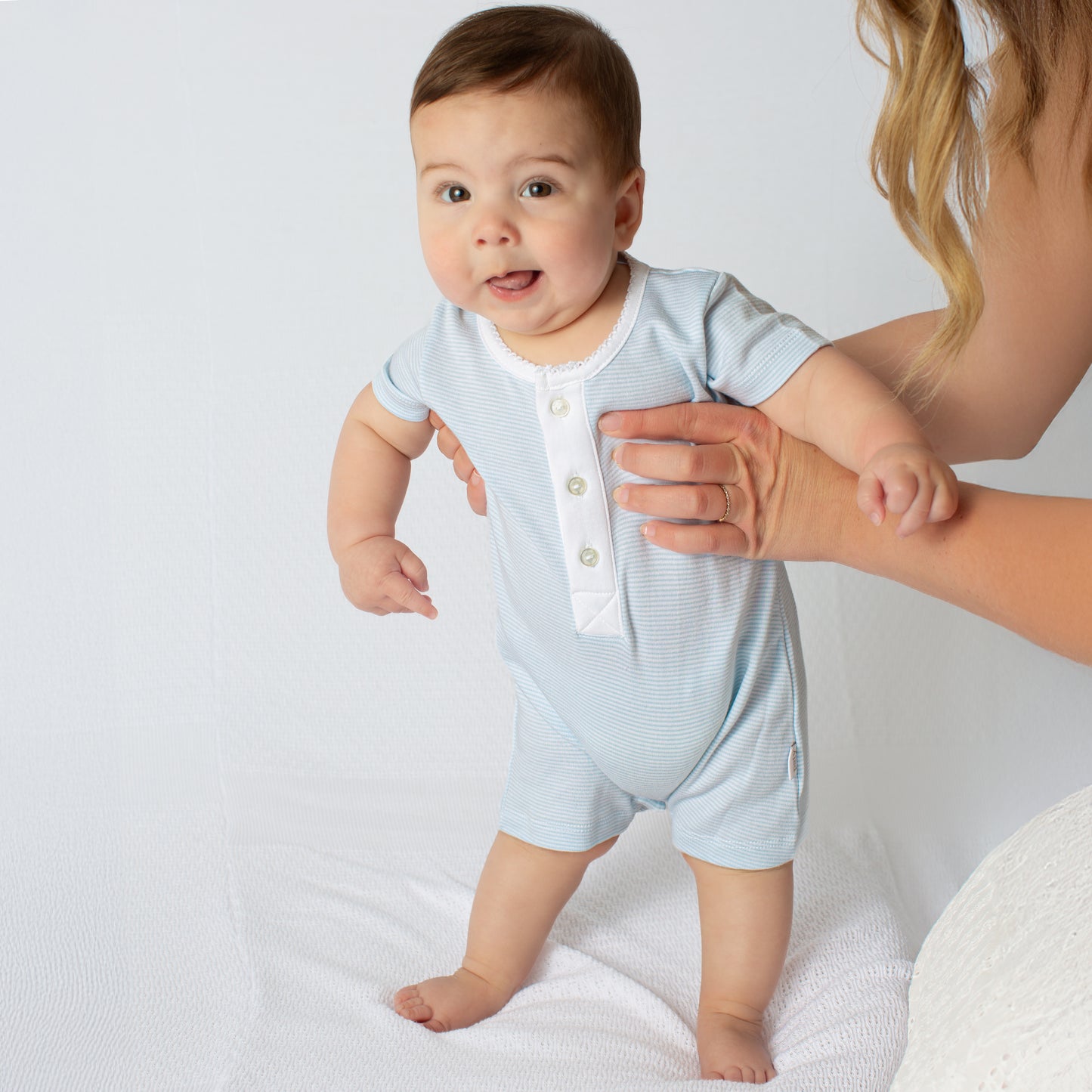 Paty Organic Cotton Striped Romper with Button Placket
