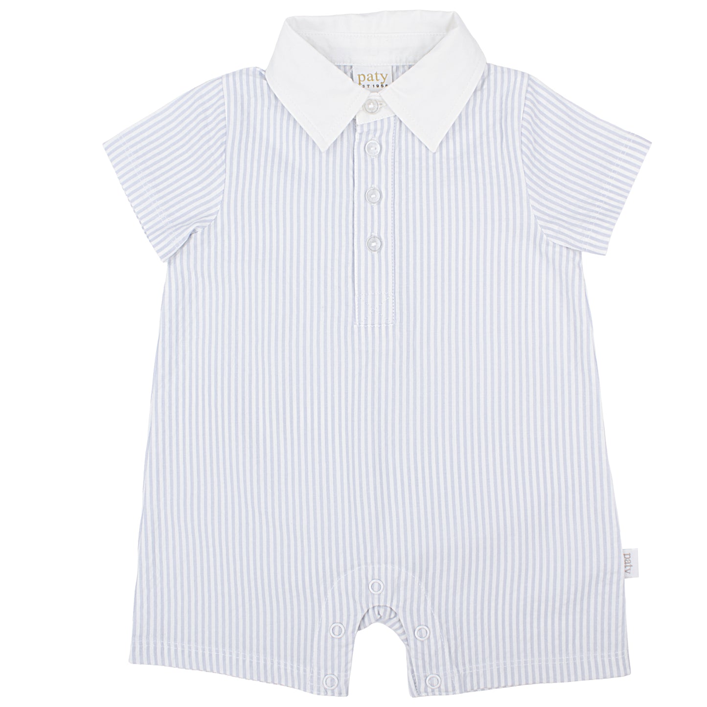 Paty Organic Cotton Seersucker Baby Boy Shortall with Collar