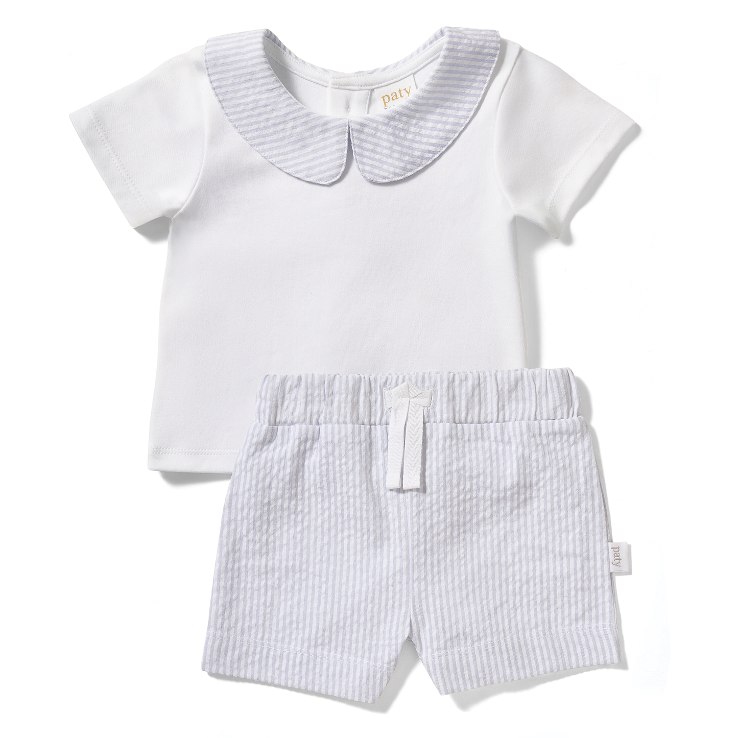 Paty Organic Cotton Set with Peter Pan Collar Shirt and Stripe Shorts