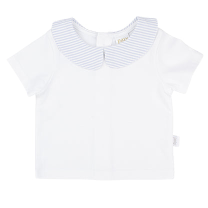 Paty Organic Cotton Baby Boy Set with Peter Pan Collar Shirt and Stripe Shorts