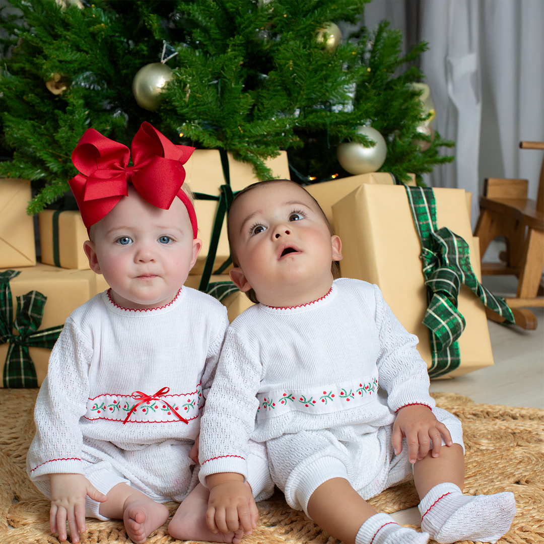 Paty Knit Long Sleeve Romper with Swiss Trim 